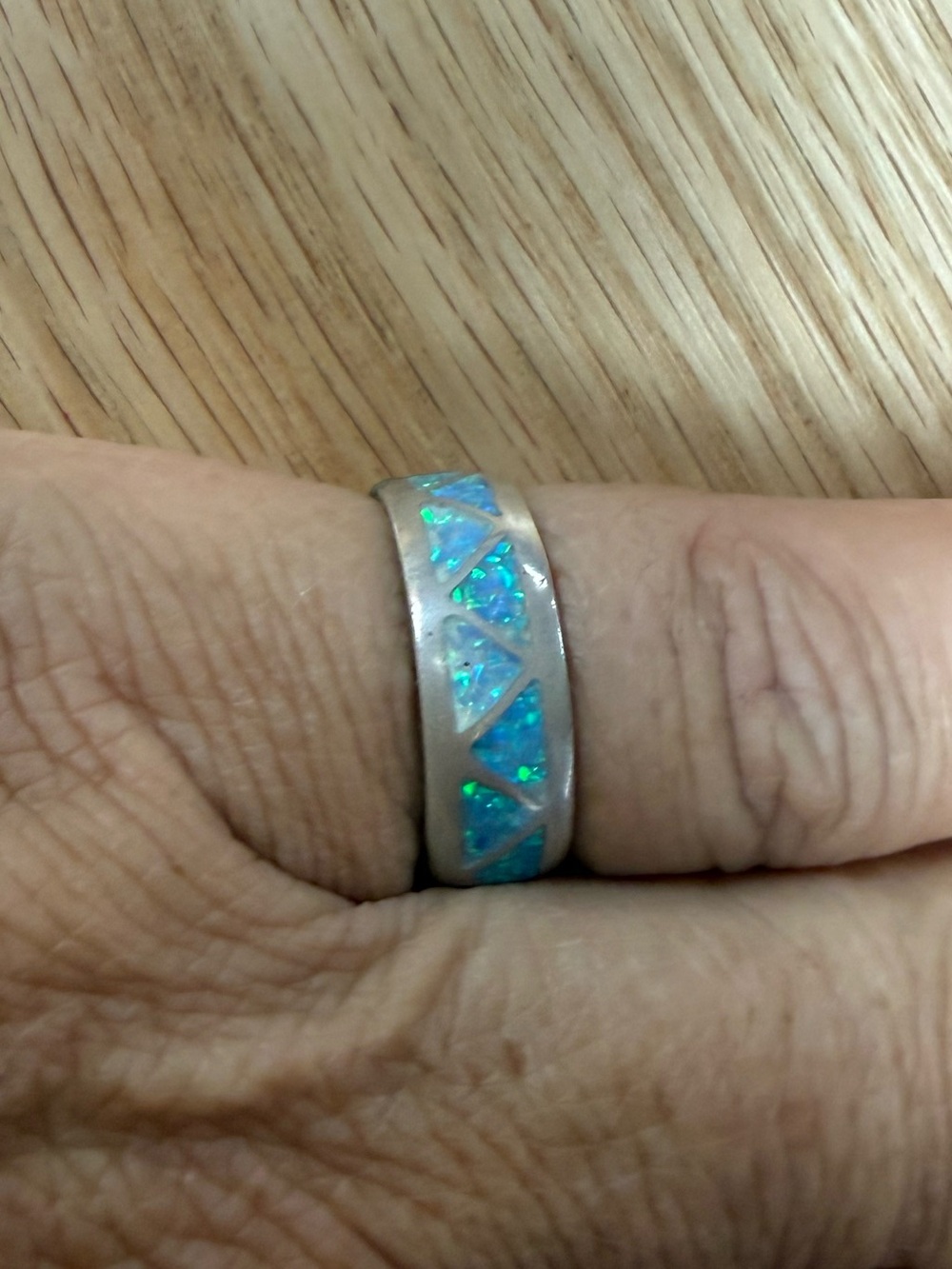 Blue Opal Inlay Sterling Silver Women’s Band
